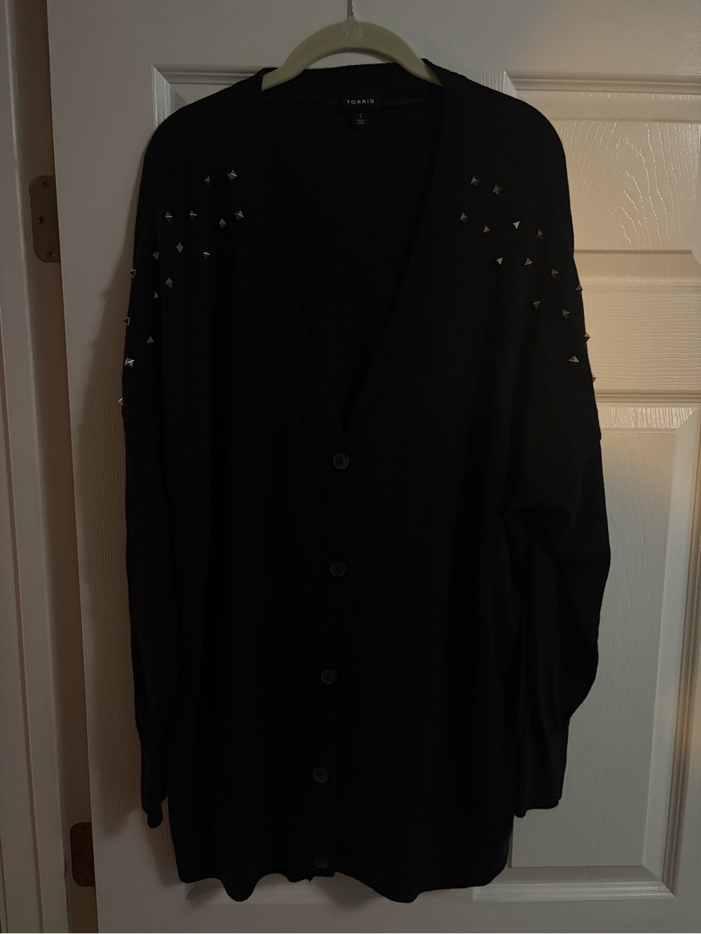 Torrid studded cardigan button front black gold oversized comfy cotton blend 2X
